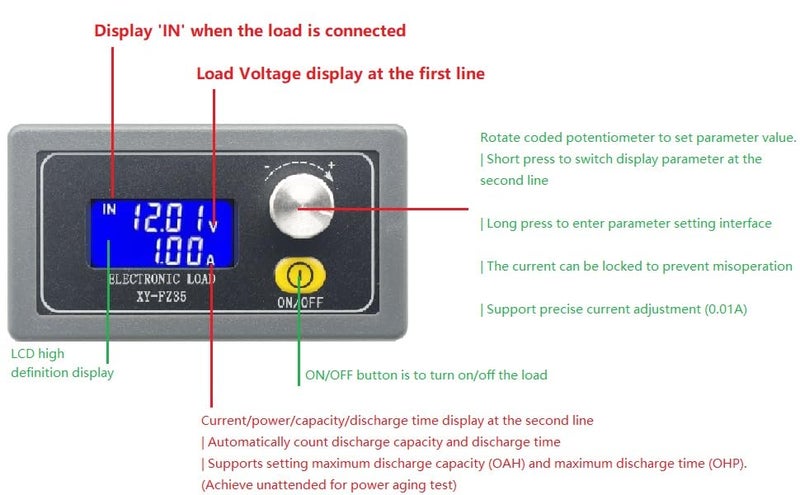 GODIYMODULES Electronic Load Tester 5A 35W Battery Capacity Resistor Tester Voltmeter Ammeter Adjustable Constant Current Electronic Load - Image 2
